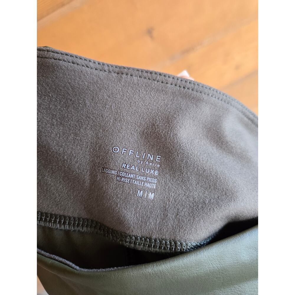 Aerie Offline Faux Leather Leggings Real Luxe Green Pull On Moto Olive Fall Pant - Picture 2 of 4